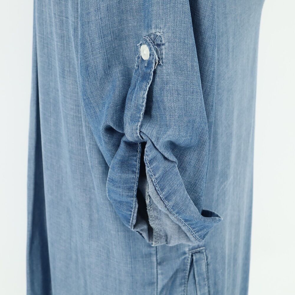 Philosophy Dress Womens Large Blue Chambray Roll Tab Sleeves Coastal Western - Picture 10 of 13